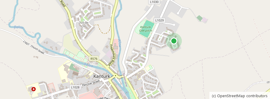 Map of Kanturk, Co. Cork with our location marked. Map data from OpenStreetMap contributors.